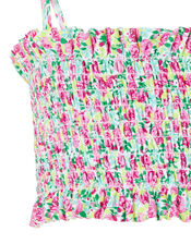 Ditsy Floral Shirred Bikini Set, Green (GREEN), large