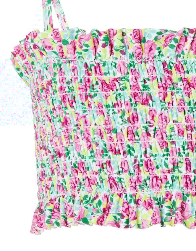 Ditsy Floral Shirred Bikini Set, Green (GREEN), large