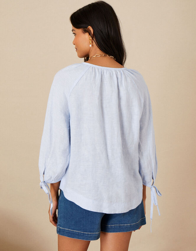 Button Through Chambray Linen Blouse, Blue (BLUE), large