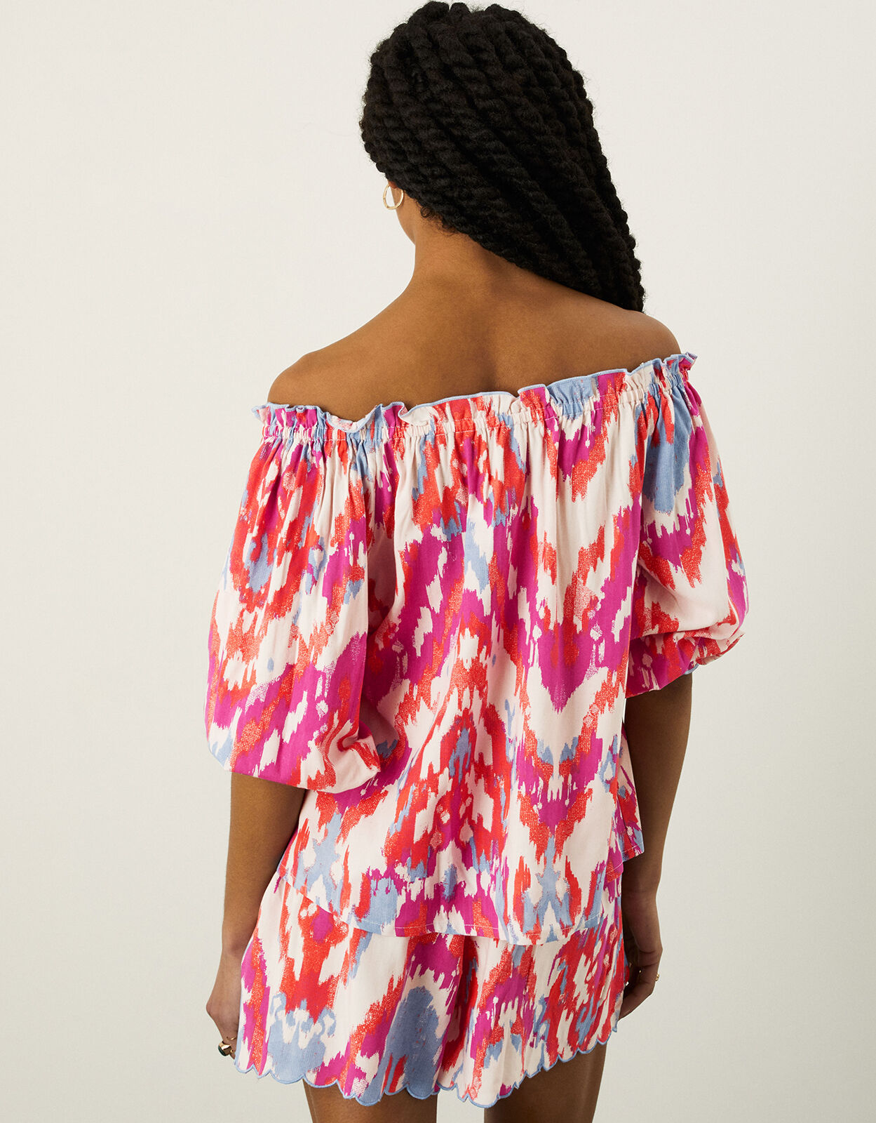 Ikat Print Bardot Off Shoulder Top Pink Tops T shirts Monsoon Global