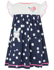 Baby Blue Spot Bunny Dress in Organic Cotton, Blue (BLUE), large