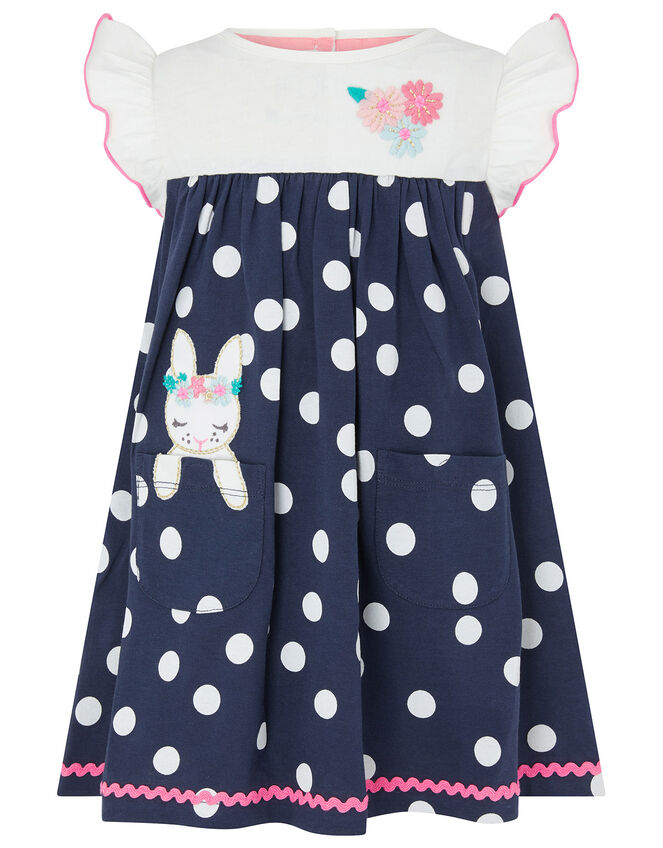 Baby Blue Spot Bunny Dress in Organic Cotton, Blue (BLUE), large