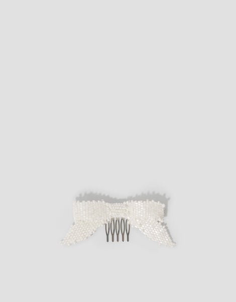 Beaded Bow Comb Hair Clip, , large