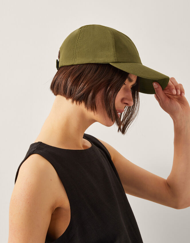 Isha Linen Baseball Cap, Green (KHAKI), large