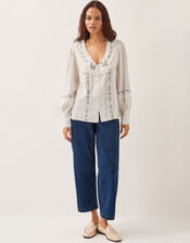 Matilda Floral Embroidered Blouse, Ivory (IVORY), large