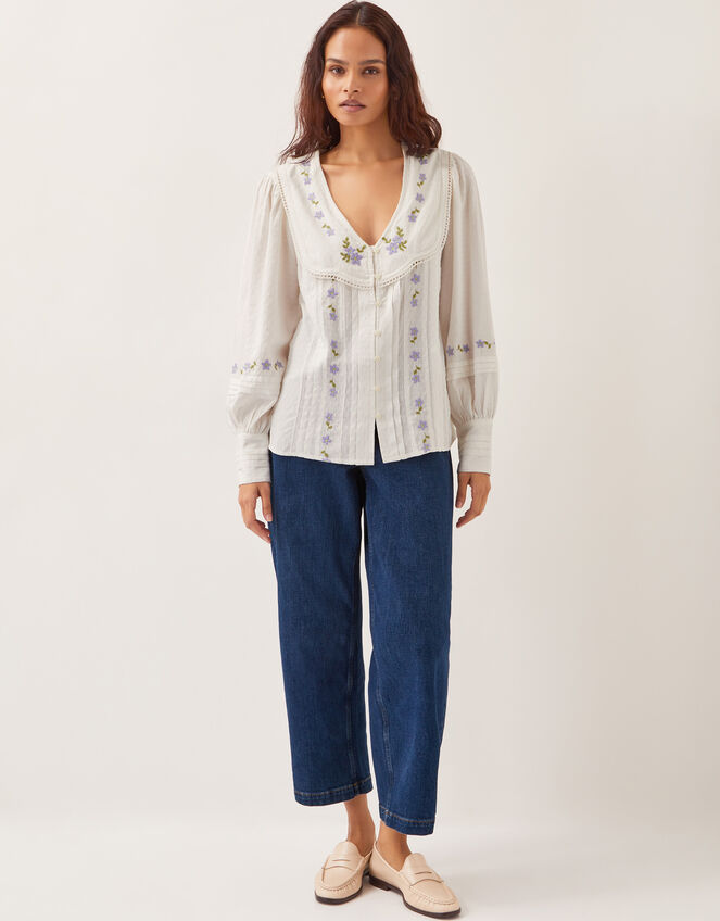 Matilda Floral Embroidered Blouse, Ivory (IVORY), large