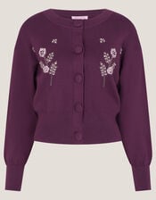 Floral Embellished Cardigan, Purple (AUBERGINE), large