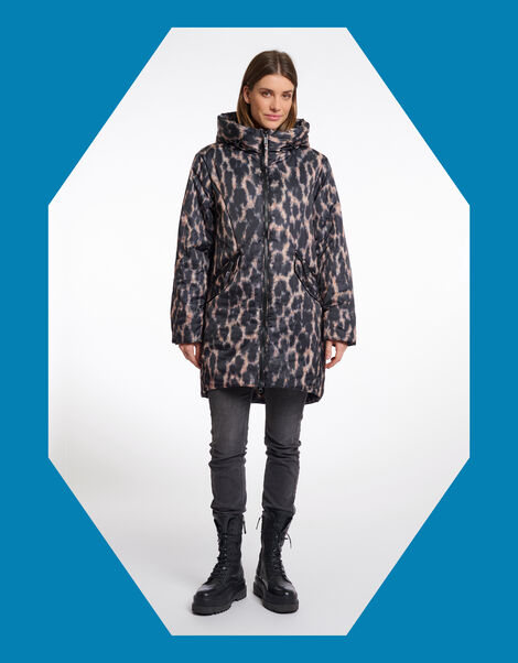 Rino & Pelle Lune Leopard Print Padded Coat, Leopard (LEOPARD), large