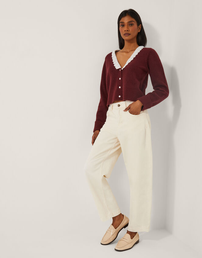 Layla Broderie V-Neck Cardigan, Red (CHERRY), large