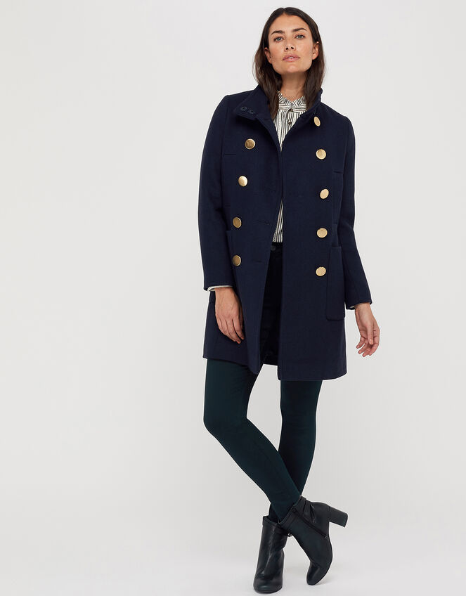 Louis Funnel Neck Coat, Blue (NAVY), large