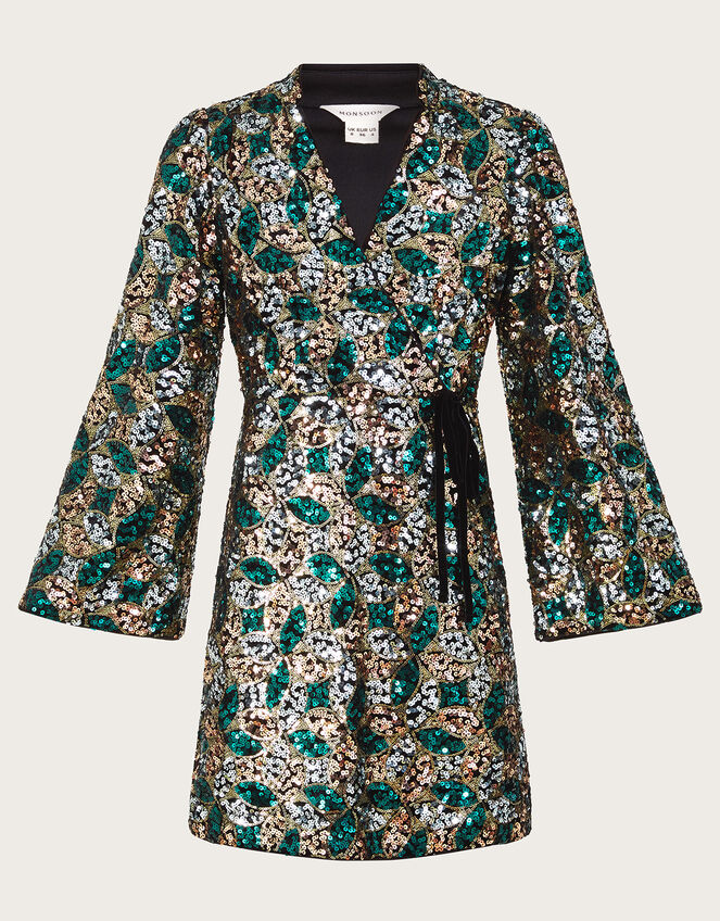 Sasha Sequin Wrap Dress, Gold (GOLD), large