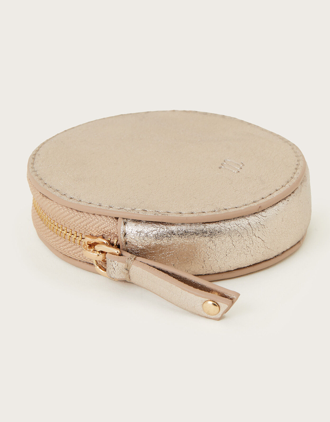 Metallic Leather Round Coin Purse Gold