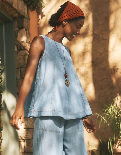 Daria Swing Chambray Tank Top, Blue (DENIM BLUE), large