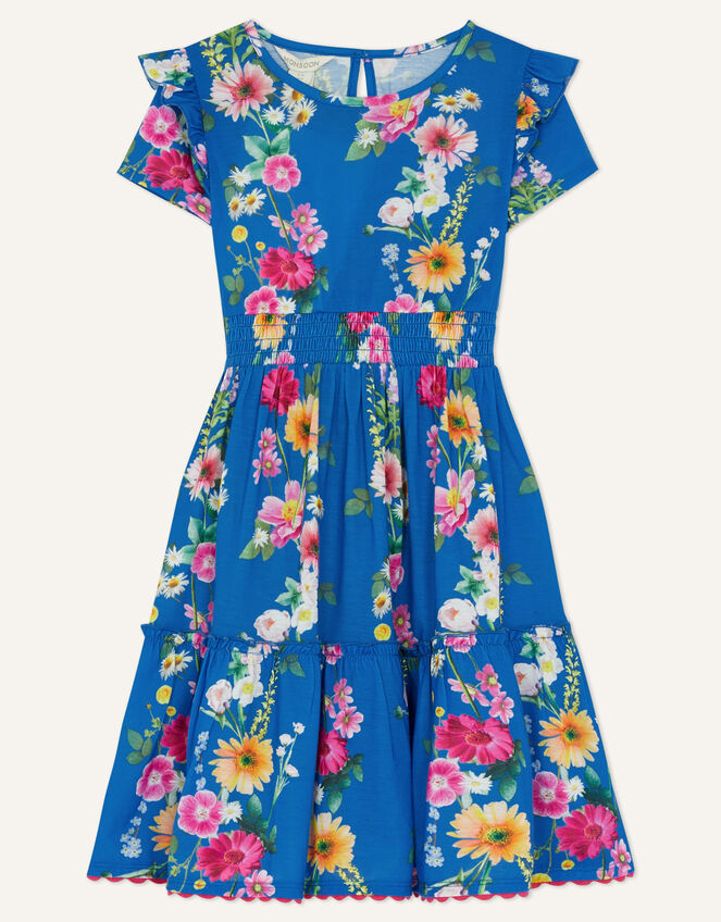 Floral Print Jersey Dress, Blue (BLUE), large