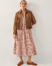 Lily Fringe Suede Jacket, Tan (TAN), large