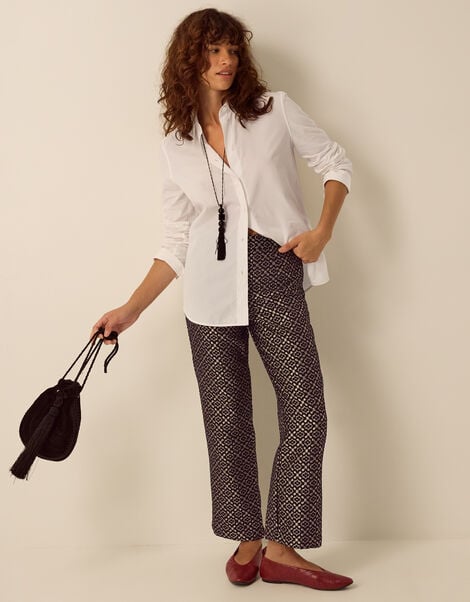 Jodi High Waisted Jacquard Straight Leg Trousers, Black (BLACK), large