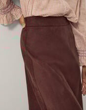 Rowan Suedette A-Line Midi Skirt, Brown (CHOCOLATE), large