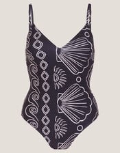 Macie Shell Print Swimsuit, Black (BLACK), large
