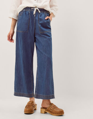 Heidi Drawstring Regular Wide Leg Jeans, Blue (MID AUTHENTIC BLUE), large