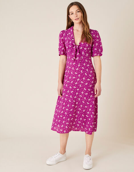 Abril Printed Tie Detail Dress  Pink, Pink (PINK), large