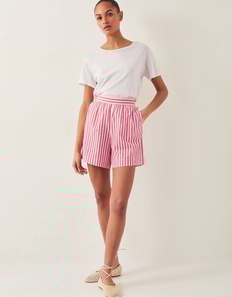 Liv High-Waisted Stripe Shorts, Red (RED), large