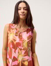 Anissa Sun Print Pleated Midi Dress, Orange (ORANGE), large