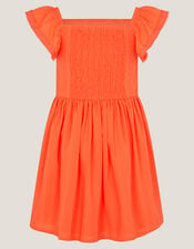 Smocked Square Neck Dress, Orange (ORANGE), large