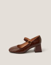 Jill Faux Croc Mary Jane Heels, Brown (CHOCOLATE), large