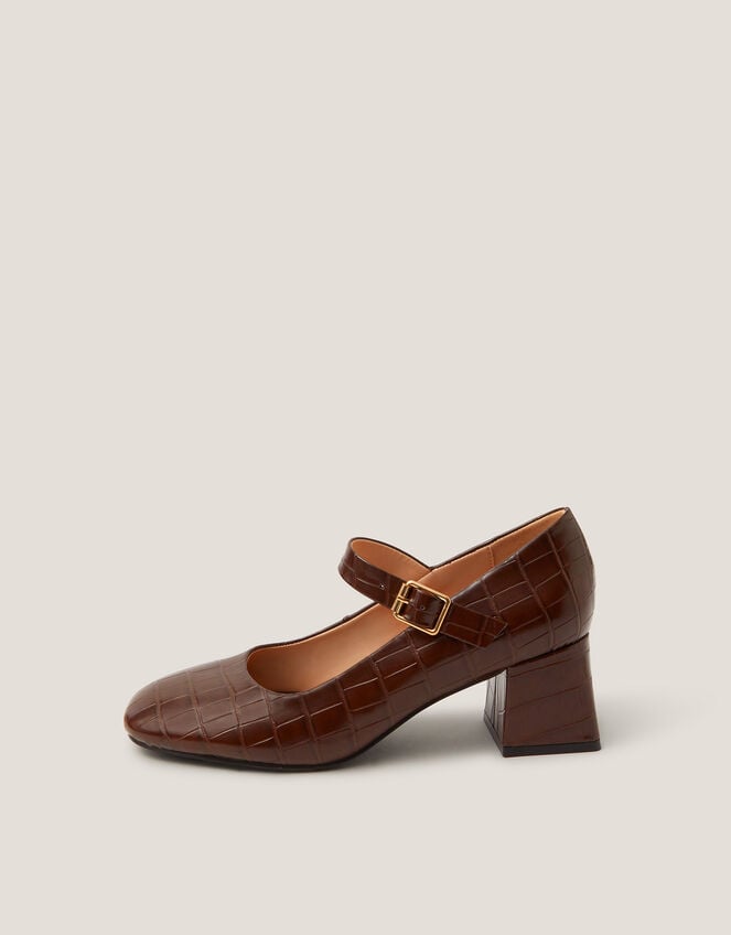 Jill Faux Croc Mary Jane Heels, Brown (CHOCOLATE), large