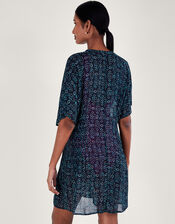 Print Embroidered Kaftan Dress, Blue (NAVY), large