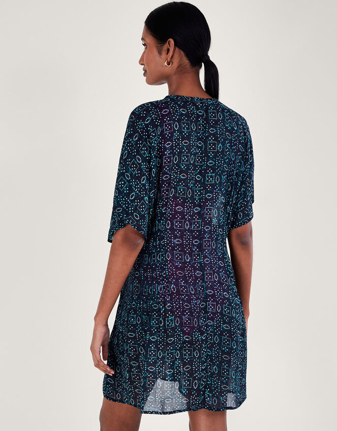 Print Embroidered Kaftan Dress, Blue (NAVY), large