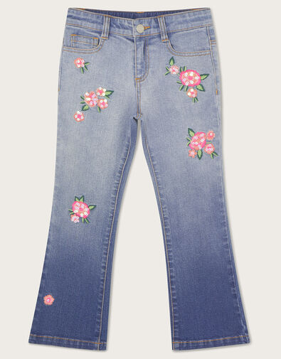 Flower Embroidered Jeans, Blue (BLUE), large