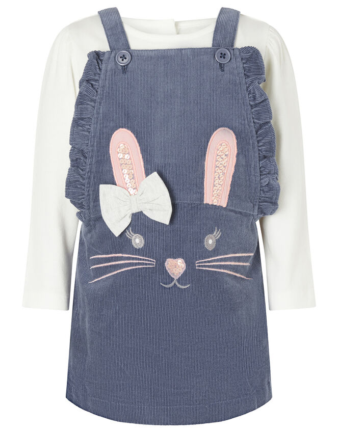 Baby Bunny Cord Pinafore Dress Set, Blue (BLUE), large