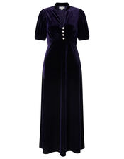 Veronique Crystal Button Velvet Shirt Dress, Purple (PLUM), large