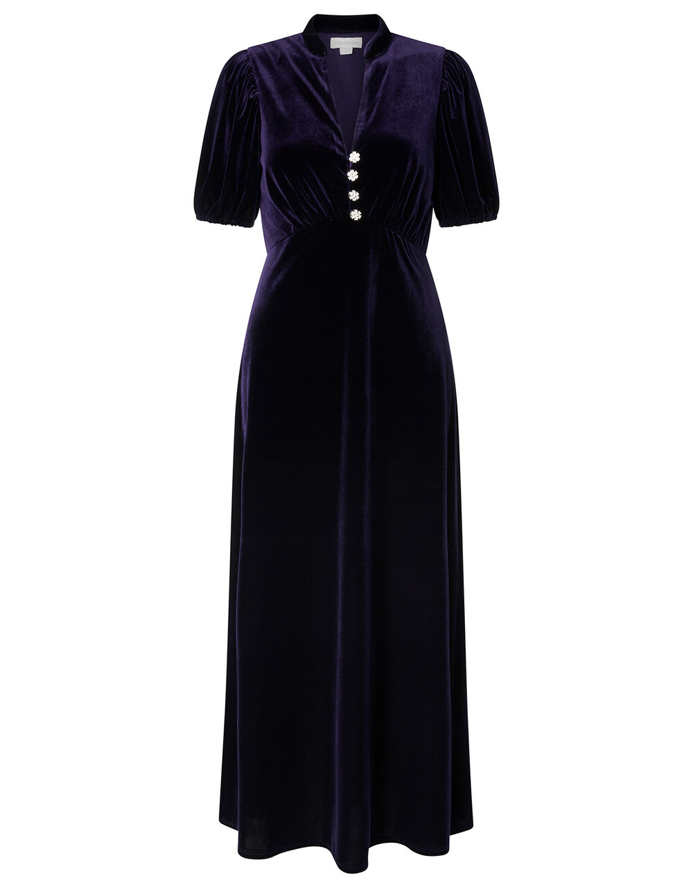 Veronique Crystal Button Velvet Shirt Dress Purple | Evening Dresses ...