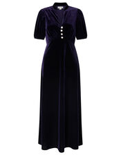 Veronique Crystal Button Velvet Shirt Dress, Purple (PLUM), large