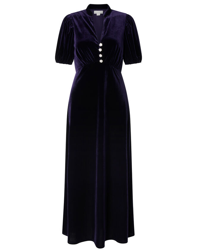 Veronique Crystal Button Velvet Shirt Dress, Purple (PLUM), large