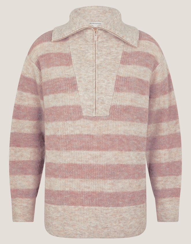 Zia Stripe Half-Zip Jumper, Natural (NATURAL), large