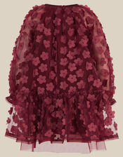 Baby Nayla 3D Flower Party Dress, Red (BURGUNDY), large