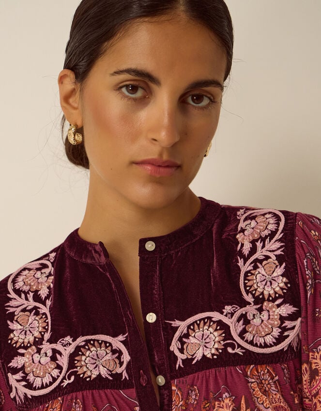 Hunter Floral Print Jersey Shirt, Red (BURGUNDY), large