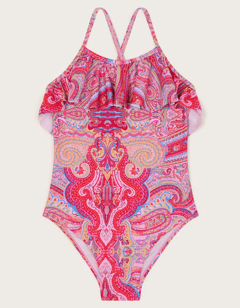 Paisley Frill Swimsuit, Orange (ORANGE), large