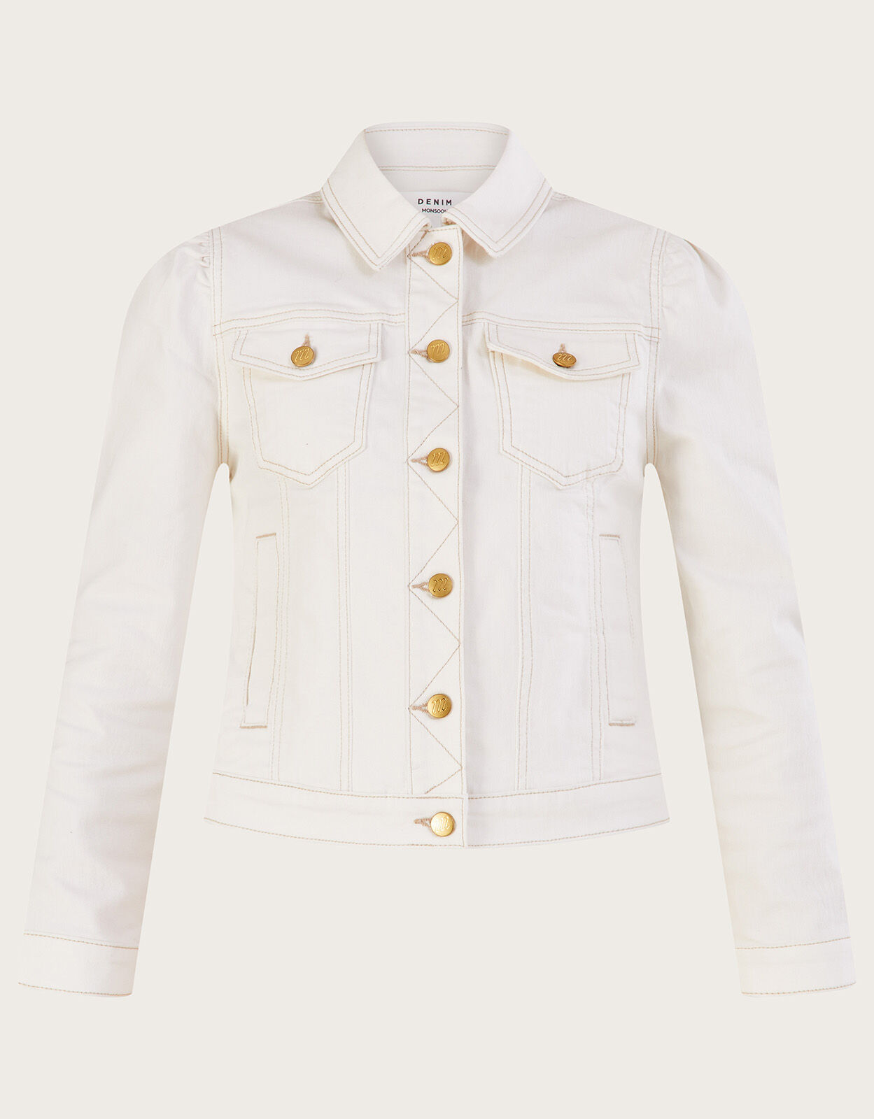 Puff Sleeve Denim Jacket with Sustainable Cotton Natural