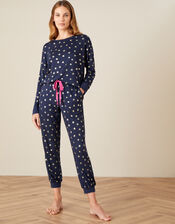 Foil Star Print Pyjama Set, Blue (NAVY), large
