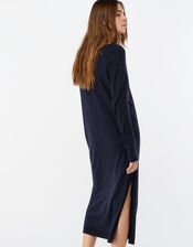 Lexi V Neck Longline Dress in Wool Blend, Blue (NAVY), large