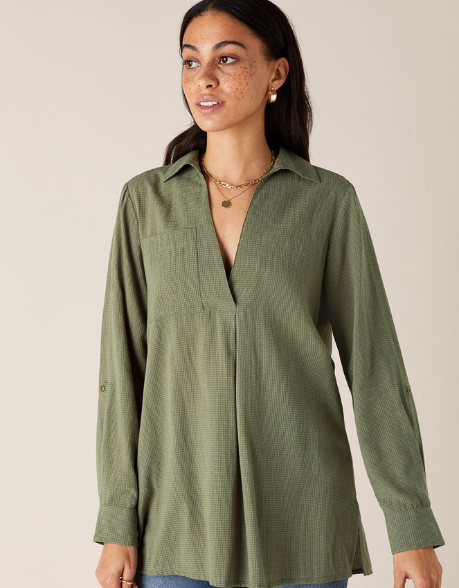 V-Neck Shirt, Green (KHAKI), large