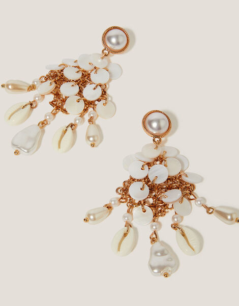 Pearl Shell Disc Chandelier Earrings, , large