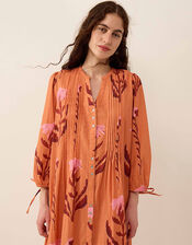 East Maisie Botanical Print Cotton Seersucker Dress, Orange (ORANGE), large