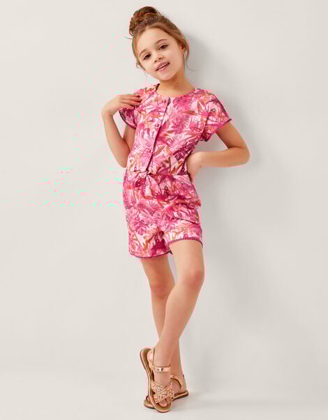 Birds Of Paradise Short Sleeve Playsuit, Pink (PINK), large