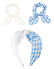 Reversible Gingham and Broderie Hair Set, , large