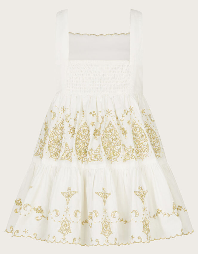 Baby Gold Floral Embroidered Dress, Ivory (IVORY), large